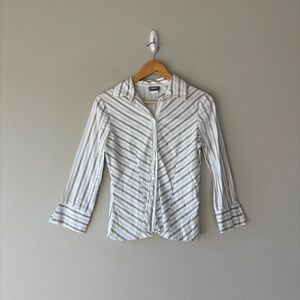 rave stretch y2k  office siren button front striped blouse
